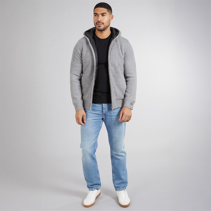 THREADBARE Mens Haydock Knitted Shacket Grey Marl - Image 4