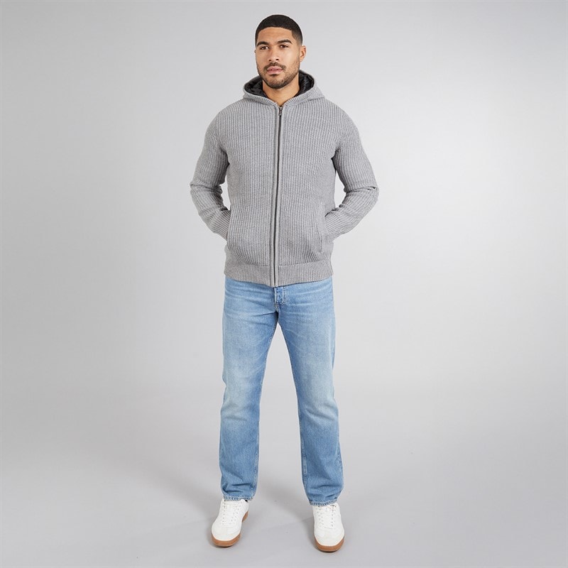 THREADBARE Mens Haydock Knitted Shacket Grey Marl - Image 5