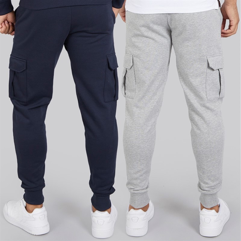 THREADBARE Mens Two Pack Stefan Cargo Joggers Navy/Grey Marl - Image 2