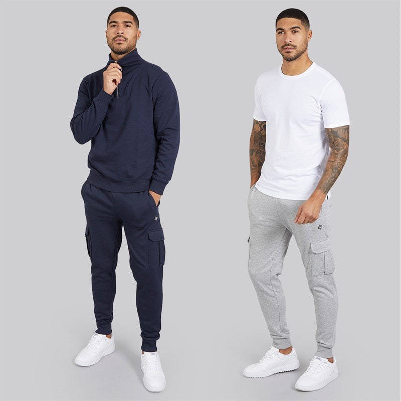 THREADBARE Mens Two Pack Stefan Cargo Joggers Navy/Grey Marl - Image 4