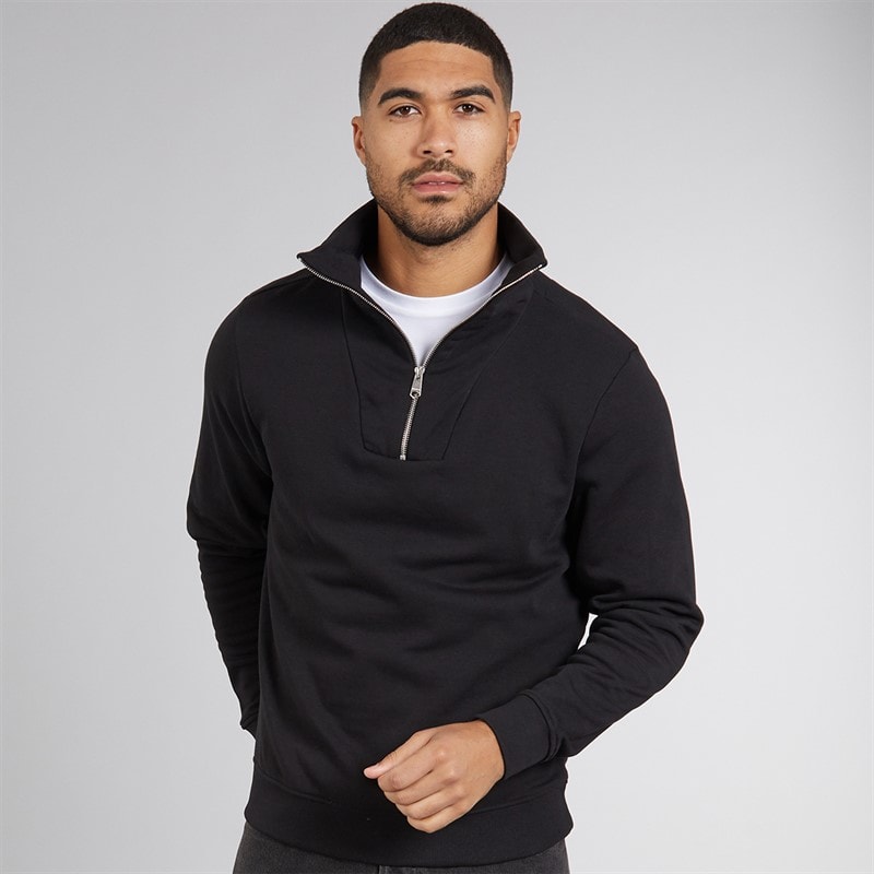THREADBARE Mens Cosmopolitan 1/4 Zip Sweatshirt Black - Image 1