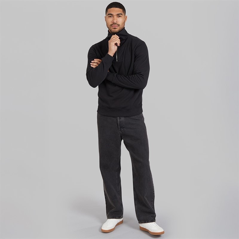 THREADBARE Mens Cosmopolitan 1/4 Zip Sweatshirt Black - Image 3
