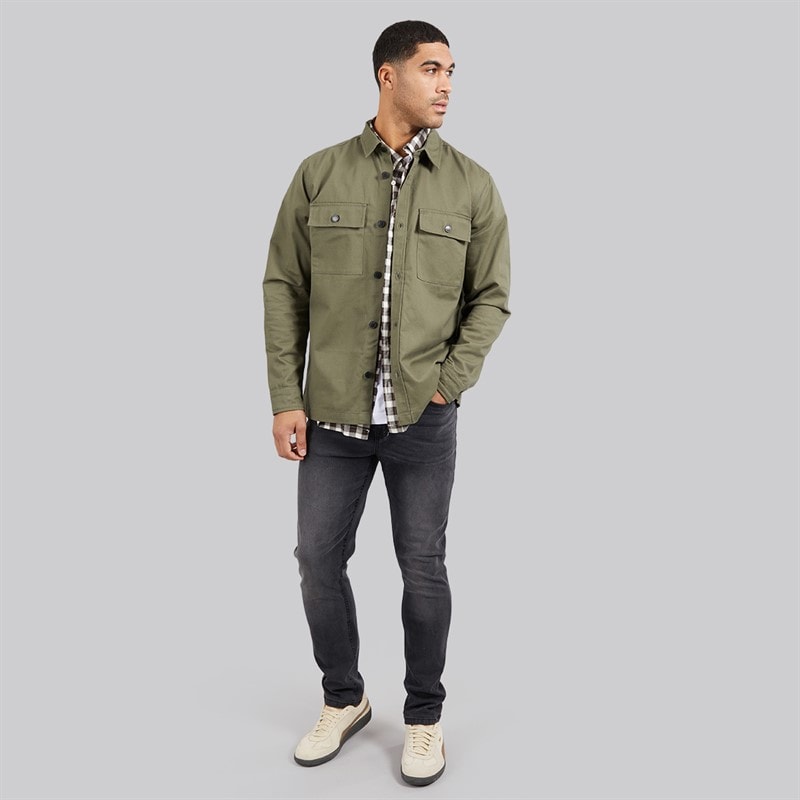 THREADBARE Mens Church Long Sleeve Shacket Olive - Image 4