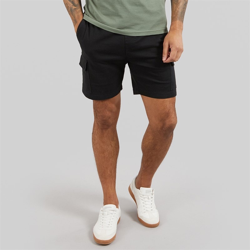 THREADBARE Mens Temples Cargo Shorts Black - Image 1