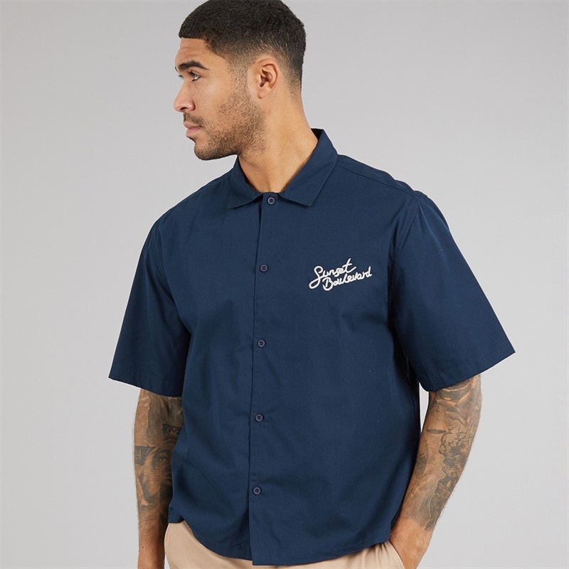 THREADBARE Mens Melda Boxy Fit Short Sleeve Shirt Navy - Image 2
