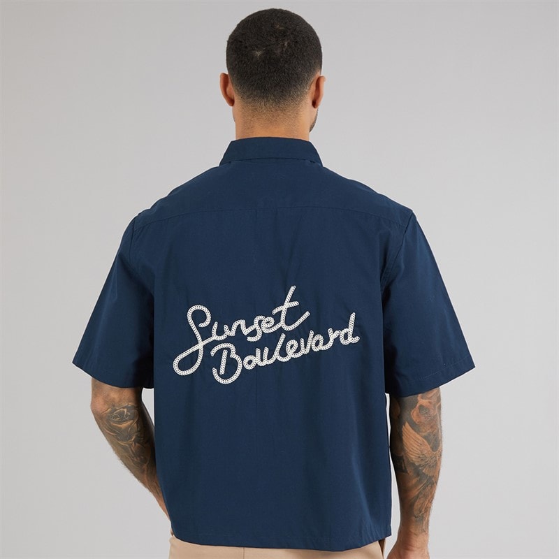 THREADBARE Mens Melda Boxy Fit Short Sleeve Shirt Navy - Image 3
