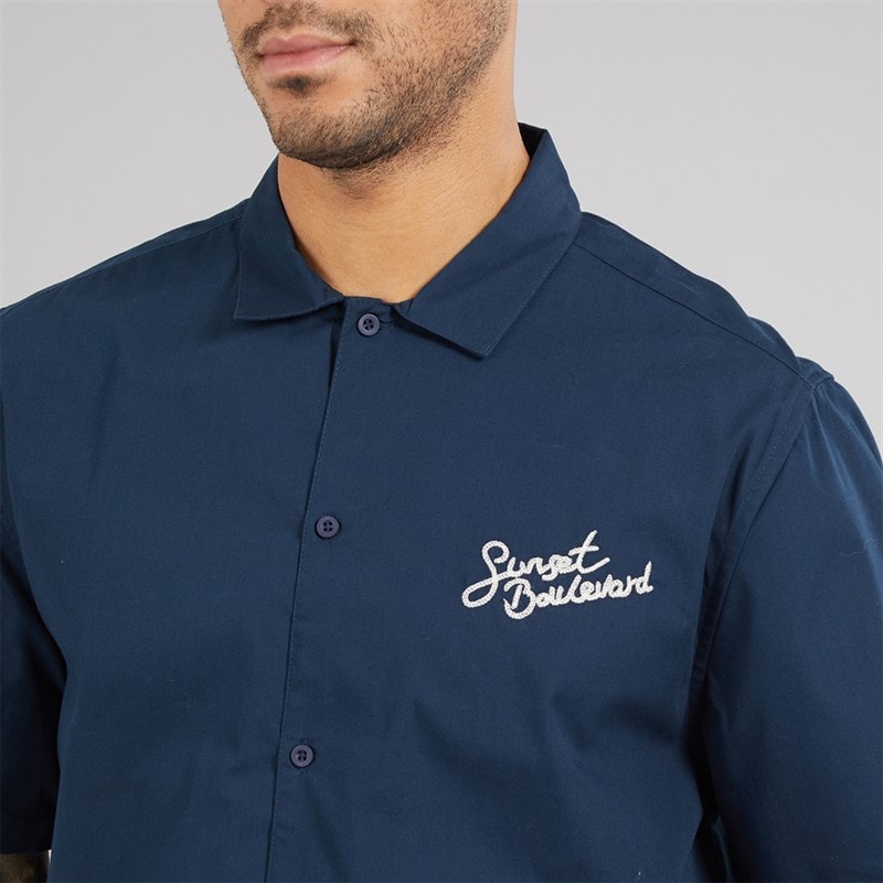 THREADBARE Mens Melda Boxy Fit Short Sleeve Shirt Navy - Image 5