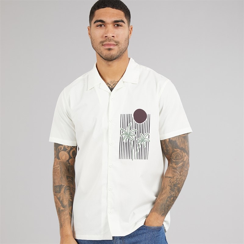 THREADBARE Mens Rawlin Short Sleeve Shirt Ecru - Image 2