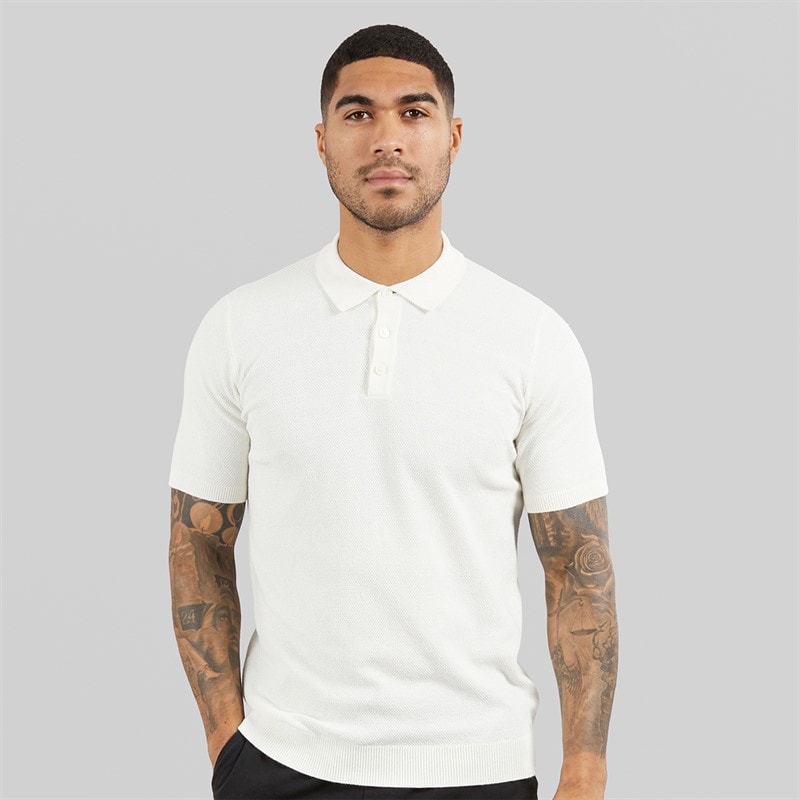 THREADBARE Mens Douglas Knitted Polo Shirt Ecru