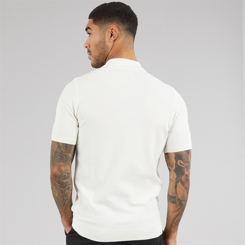 THREADBARE Mens Douglas Knitted Polo Shirt Ecru - Image 2