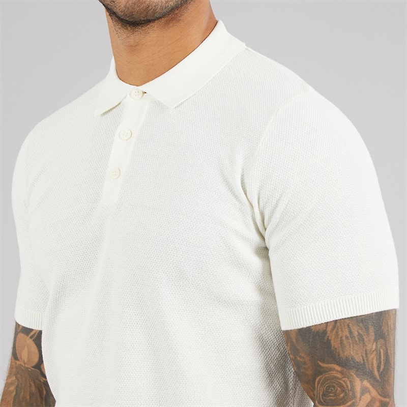 THREADBARE Mens Douglas Knitted Polo Shirt Ecru - Image 3
