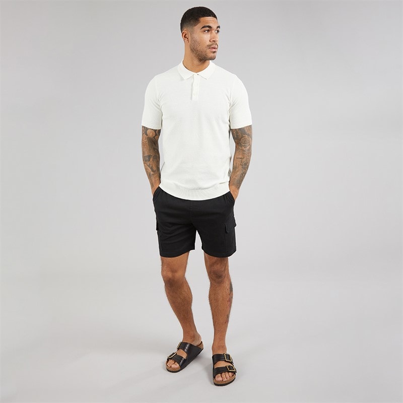 THREADBARE Mens Douglas Knitted Polo Shirt Ecru - Image 4