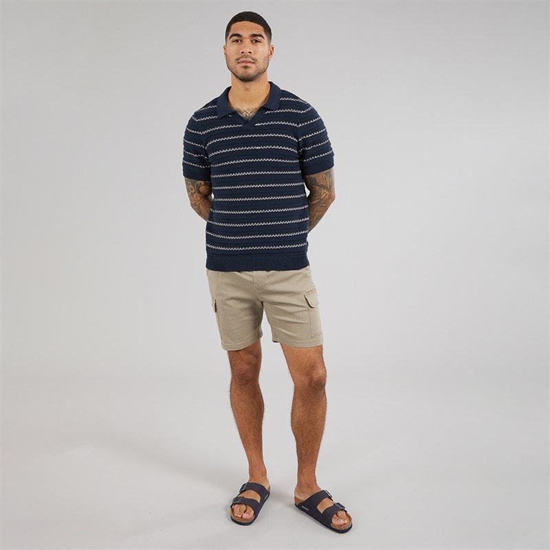 THREADBARE Mens Knitted Trophy Polo Shirt Navy/Stone - Image 4