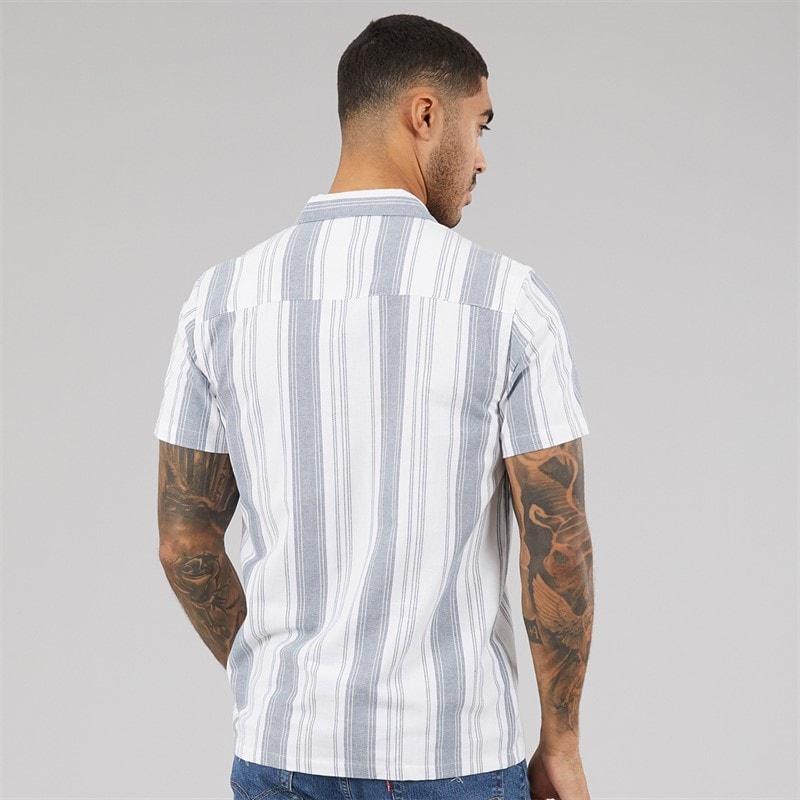 THREADBARE Mens Mattie Short Sleeve Shirt Ecru/Denim - Image 2