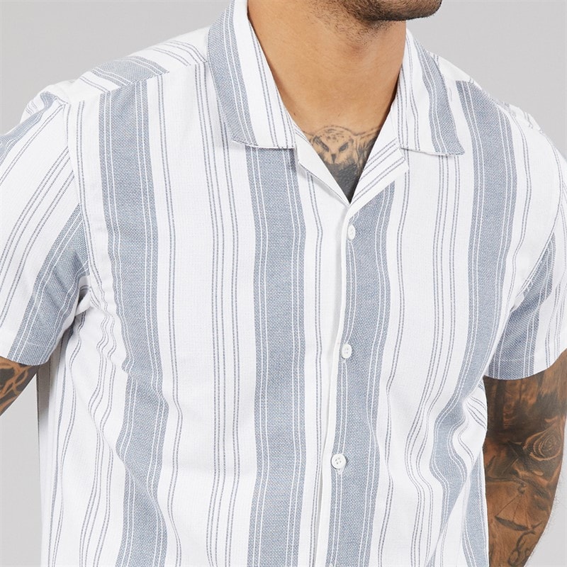THREADBARE Mens Mattie Short Sleeve Shirt Ecru/Denim - Image 3