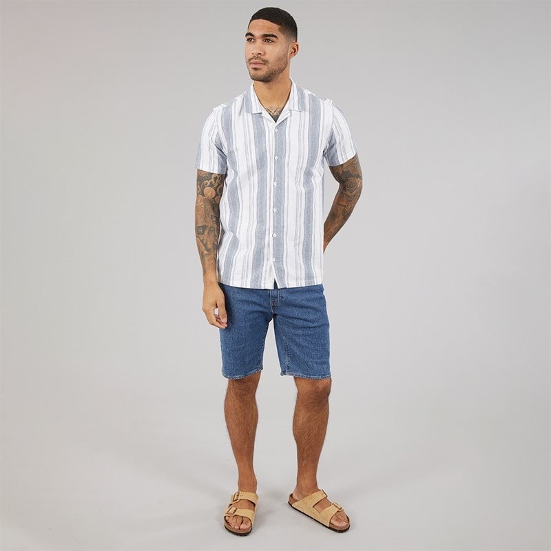 THREADBARE Mens Mattie Short Sleeve Shirt Ecru/Denim - Image 4