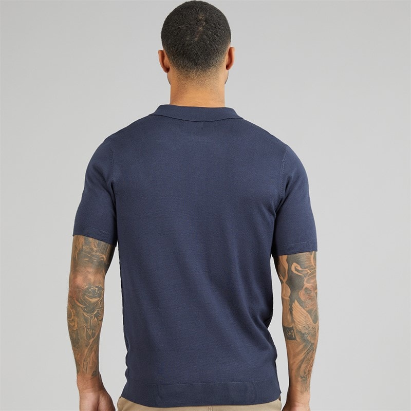 THREADBARE Mens Kelso Knitted Zip Polo Shirt Navy - Image 2
