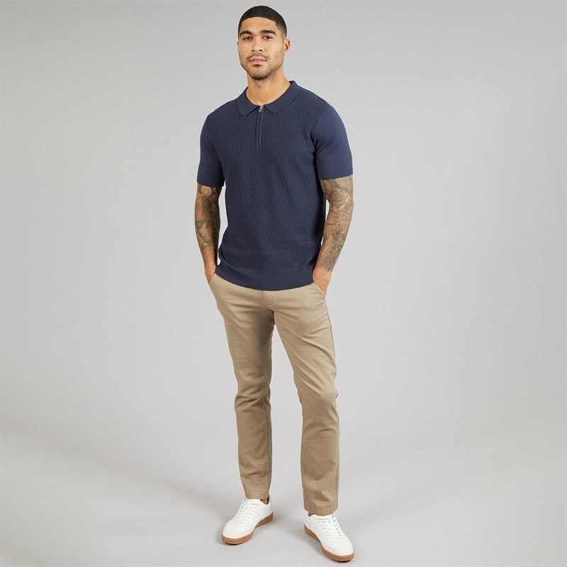 THREADBARE Mens Kelso Knitted Zip Polo Shirt Navy - Image 4