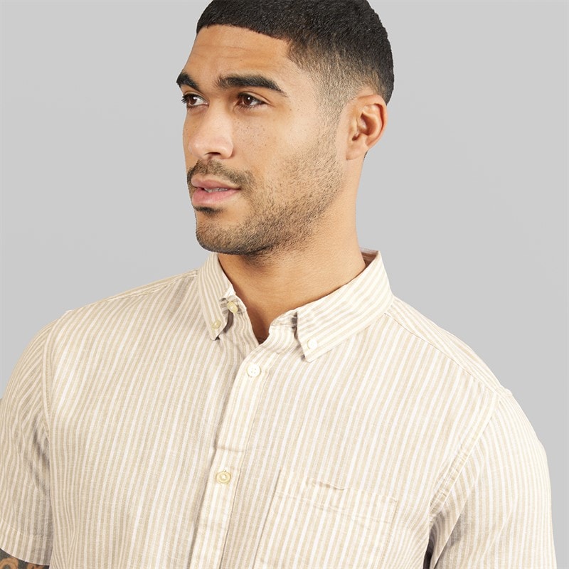 THREADBARE Mens Erik Short Sleeve Shirt Stone - Image 3