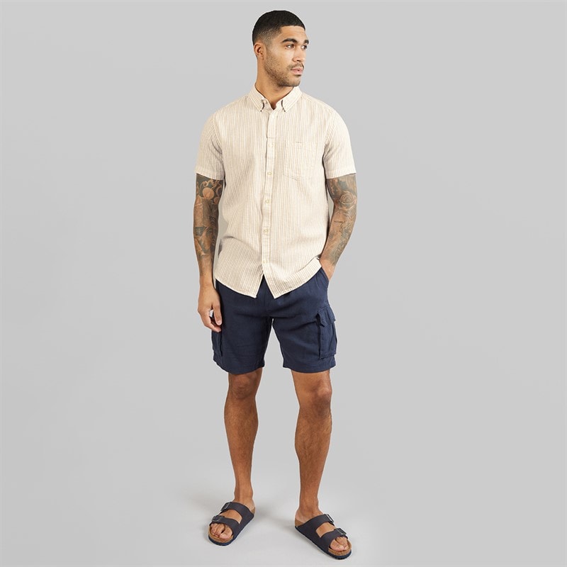 THREADBARE Mens Erik Short Sleeve Shirt Stone - Image 4