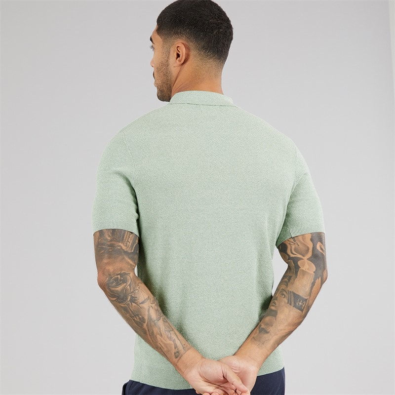 THREADBARE Mens Douglas Knitted Polo Shirt Aqua Twist - Image 2