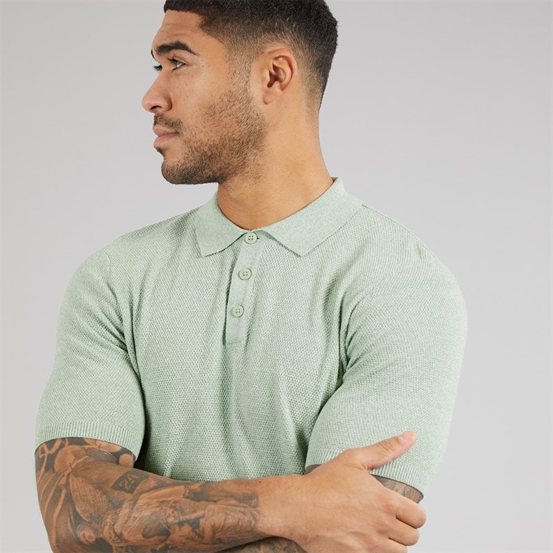 THREADBARE Mens Douglas Knitted Polo Shirt Aqua Twist - Image 3