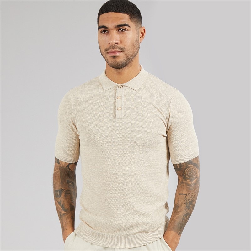 THREADBARE Mens Douglas Knitted Polo Shirt Dijon Twist
