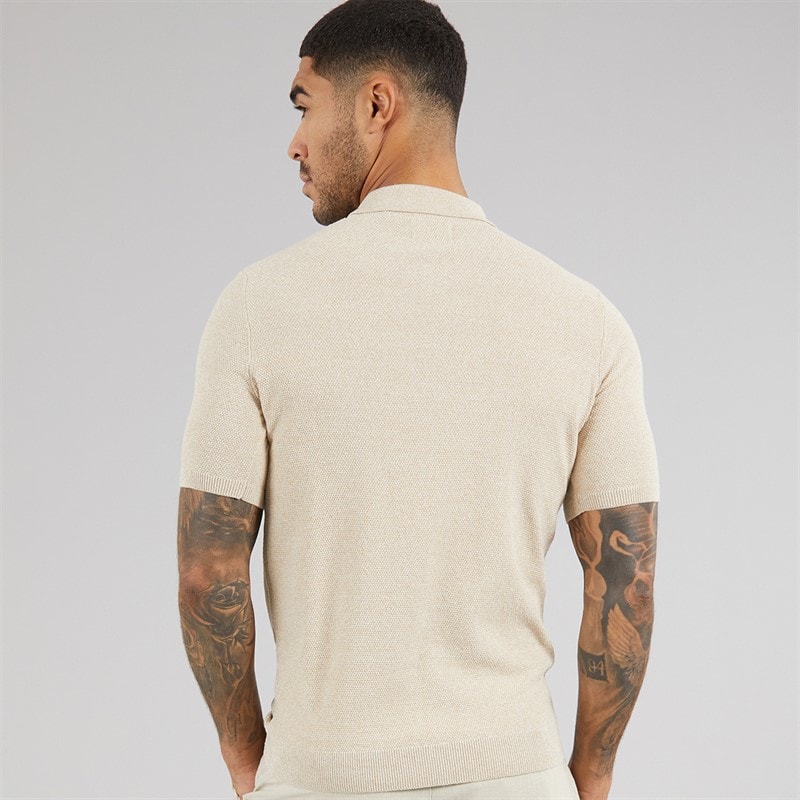 THREADBARE Mens Douglas Knitted Polo Shirt Dijon Twist - Image 2