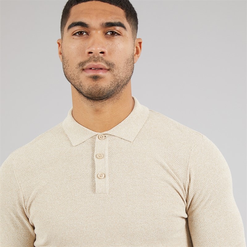 THREADBARE Mens Douglas Knitted Polo Shirt Dijon Twist - Image 3