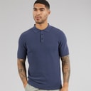 THREADBARE Mens Douglas Knitted Polo Shirt Denim Marl