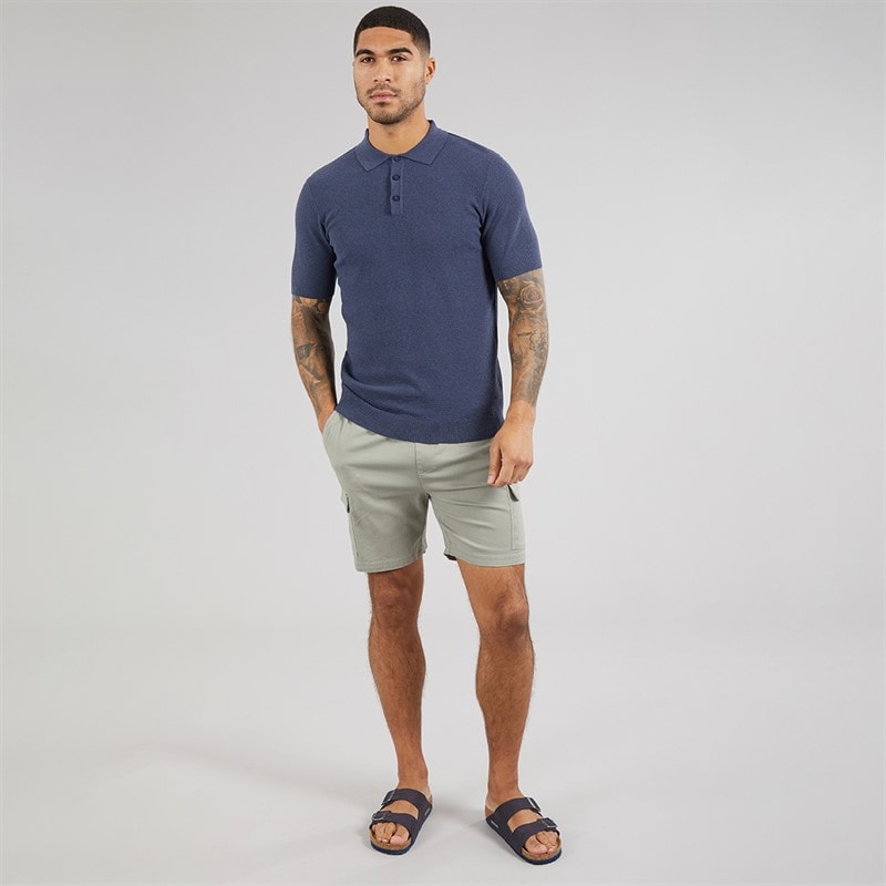 THREADBARE Mens Douglas Knitted Polo Shirt Denim Marl - Image 4