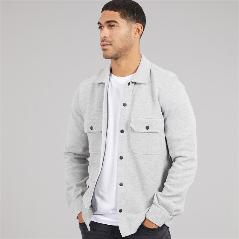 THREADBARE Mens Relay Long Sleeve Shacket Light Grey Marl - Image 1