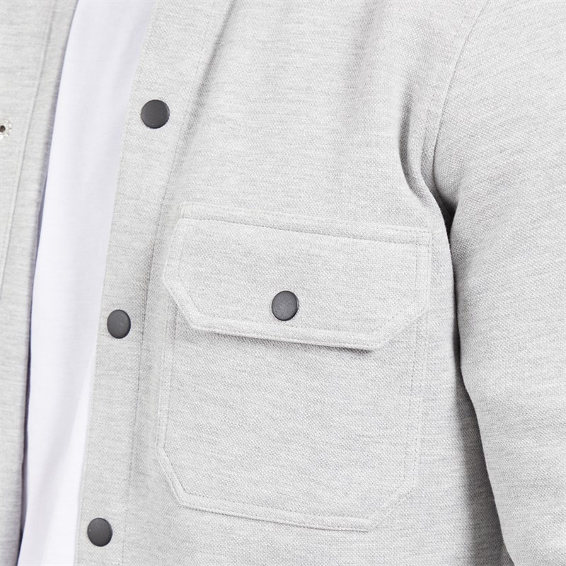 THREADBARE Mens Relay Long Sleeve Shacket Light Grey Marl - Image 3