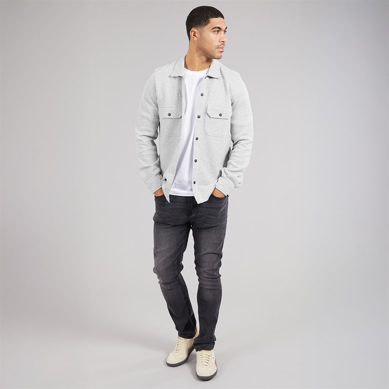 THREADBARE Mens Relay Long Sleeve Shacket Light Grey Marl - Image 4