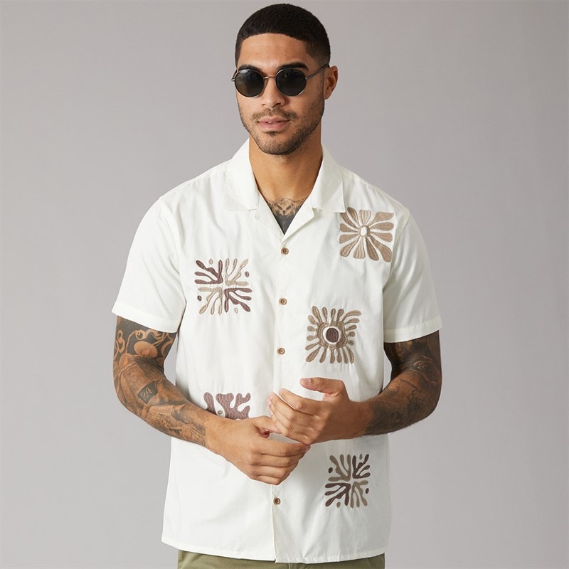 THREADBARE Mens Zetlanda Short Sleeve Shirt Ecru