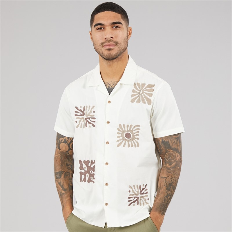 THREADBARE Mens Zetlanda Short Sleeve Shirt Ecru - Image 3