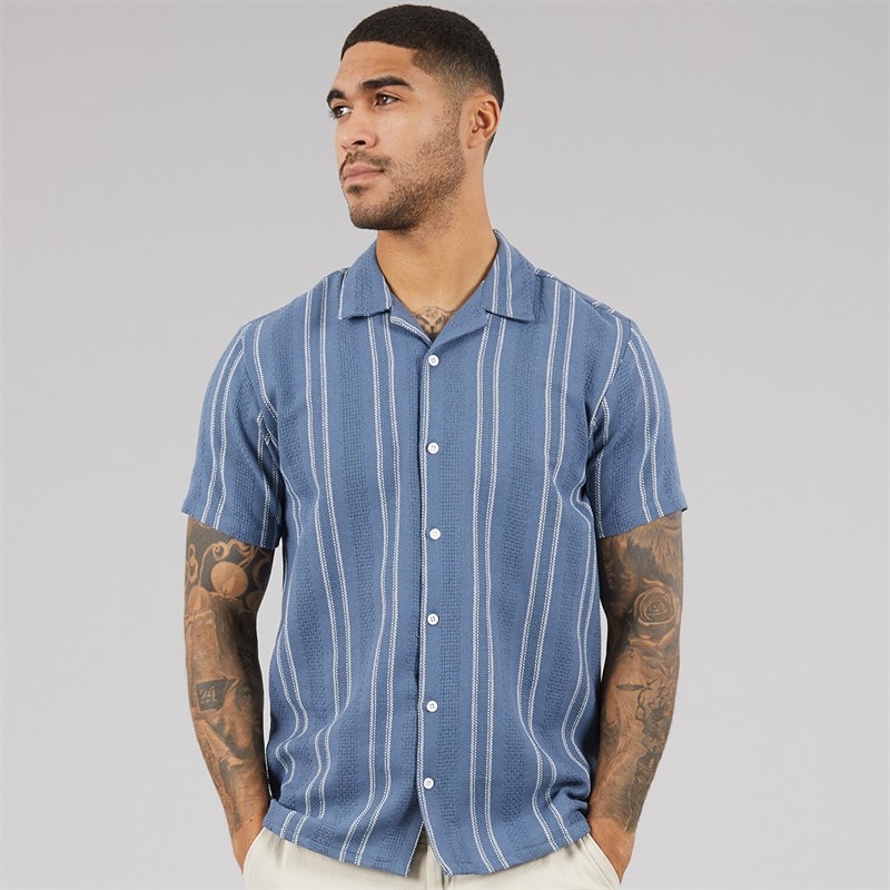 THREADBARE Mens Matteo Short Sleeve Shirt Denim