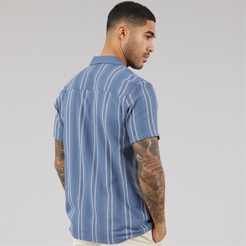 THREADBARE Mens Matteo Short Sleeve Shirt Denim - Image 2