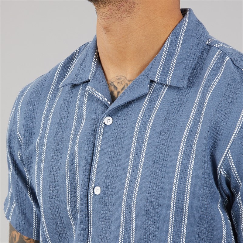 THREADBARE Mens Matteo Short Sleeve Shirt Denim - Image 3