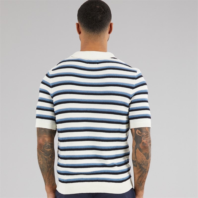 THREADBARE Mens Knitted Trophy Polo Shirt Ecru - Image 2