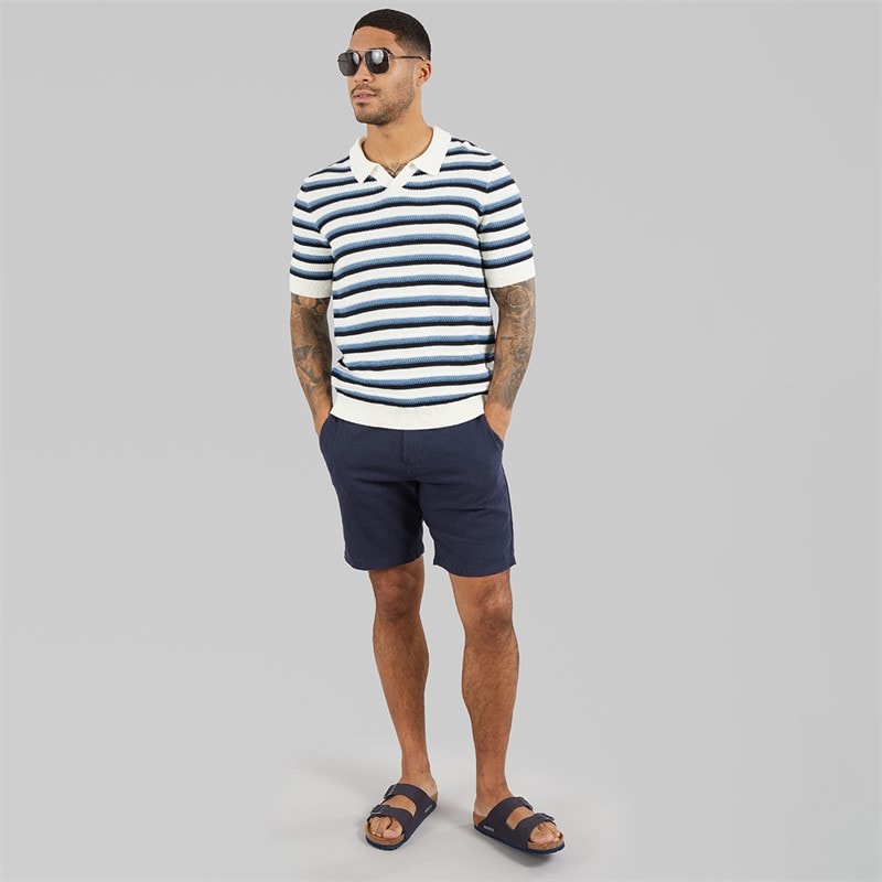 THREADBARE Mens Knitted Trophy Polo Shirt Ecru - Image 4
