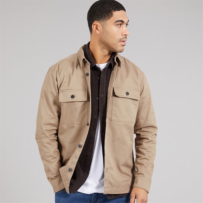 THREADBARE Mens Church Long Sleeve Shacket Stone