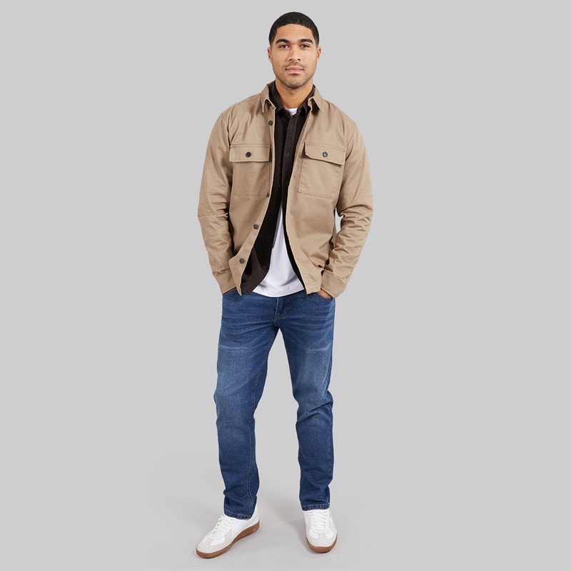 THREADBARE Mens Church Long Sleeve Shacket Stone - Image 4