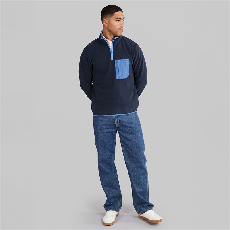THREADBARE Mens Latrigg 1/4 Zip Fleece Navy - Image 4