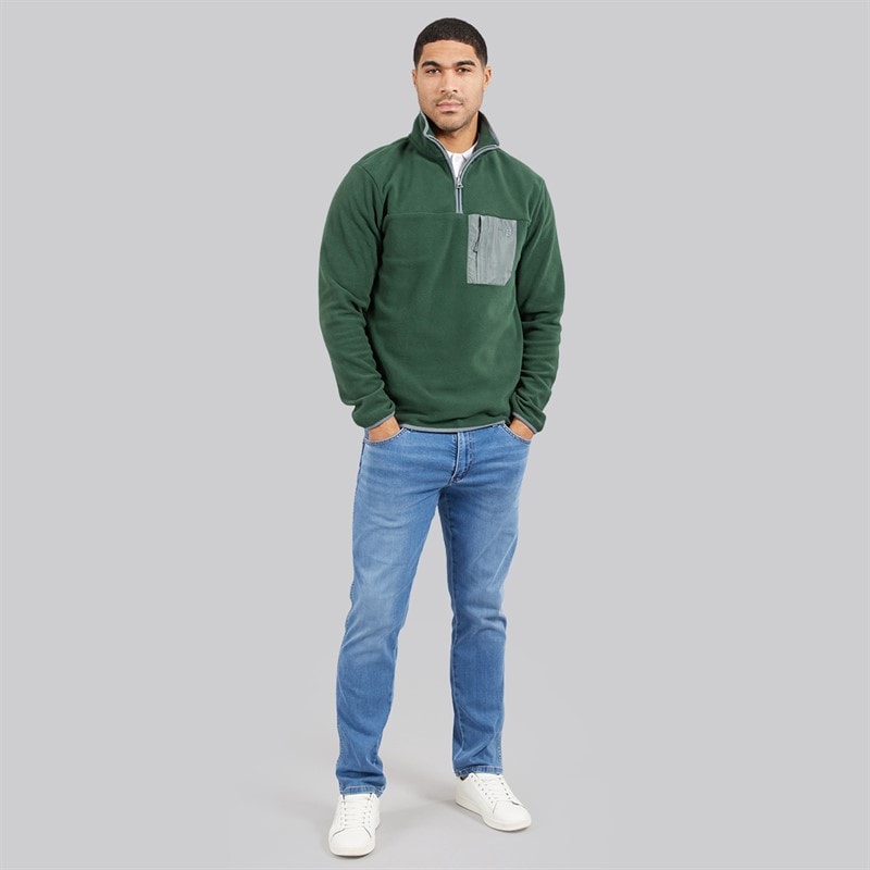 THREADBARE Mens Latrigg 1/4 Zip Fleece Forest - Image 3