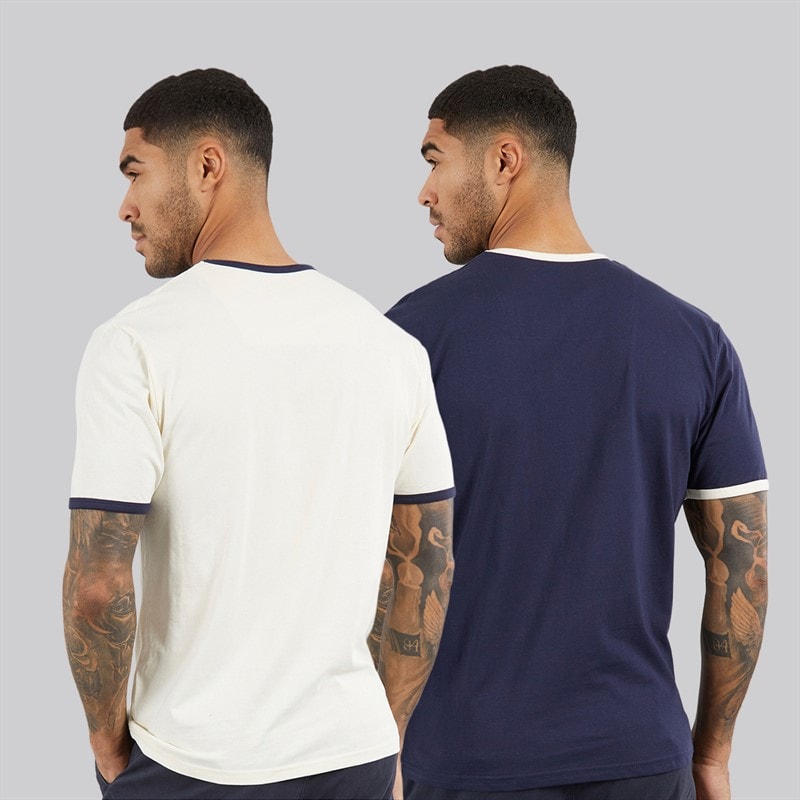 THREADBARE Mens Yaris Two Pack Ringer T-Shirts Off White/Navy - Image 2