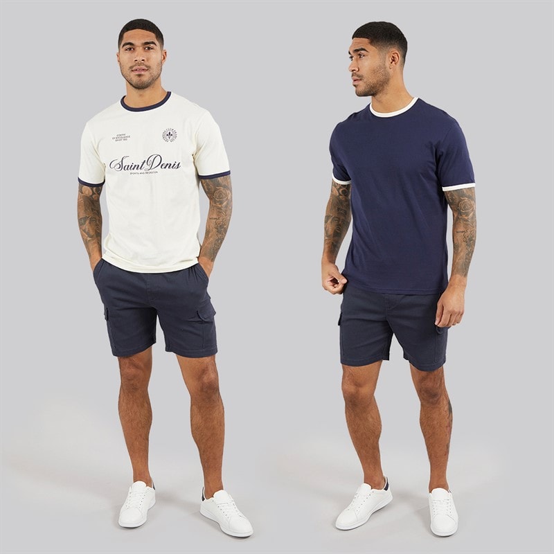 THREADBARE Mens Yaris Two Pack Ringer T-Shirts Off White/Navy - Image 3