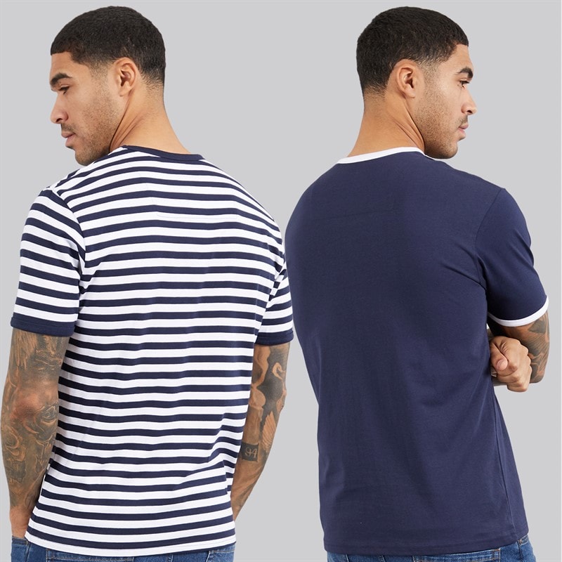 THREADBARE Mens Shaun Two Pack Ringer T-Shirts Navy/White - Image 2