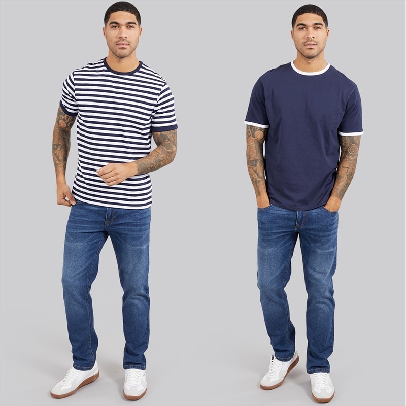 THREADBARE Mens Shaun Two Pack Ringer T-Shirts Navy/White - Image 3