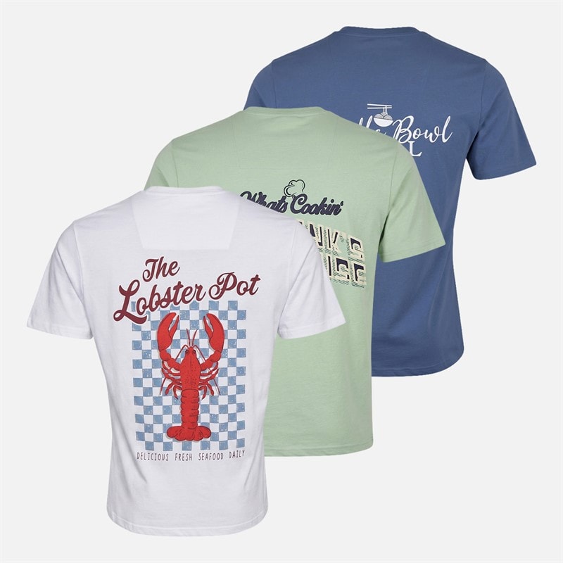 THREADBARE Mens Haddon Three Pack Graphic T-Shirts Sage/Denim Blue/White - Image 2